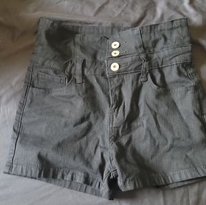 Black button fly jean denim shorts